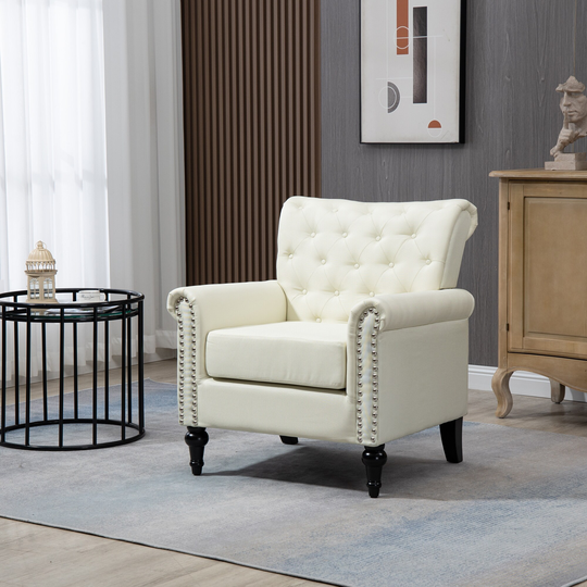 Mid-Century Tufted Linen Armchair, Single Sofa Lounge Chair