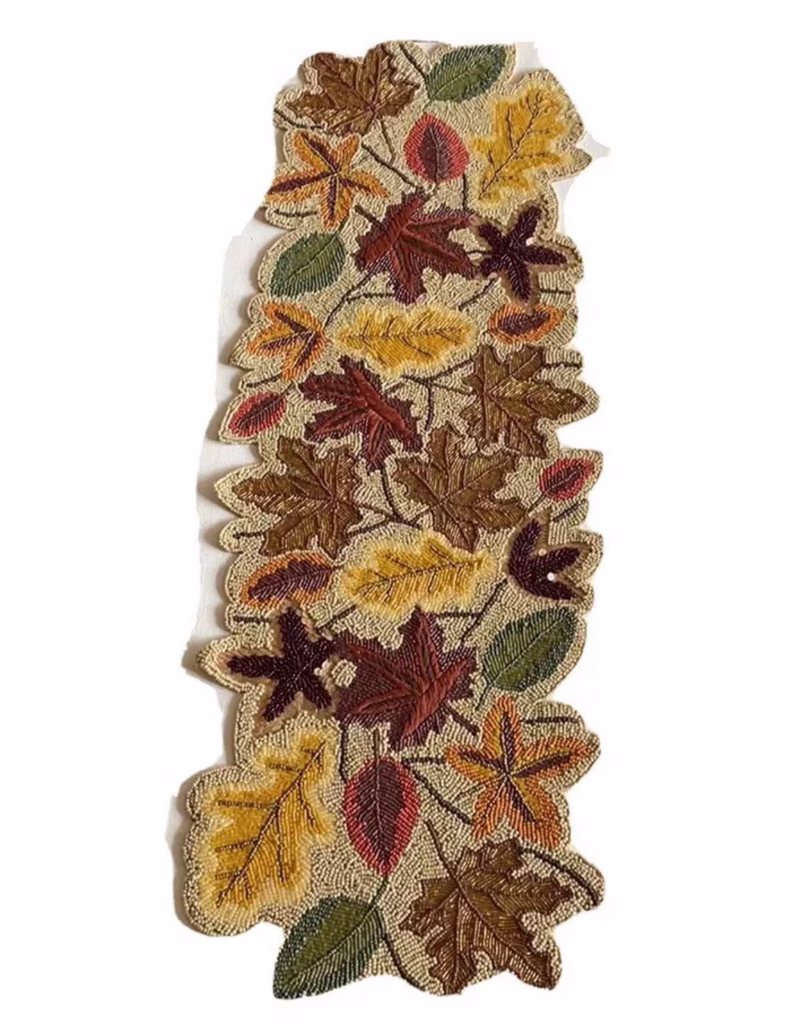 Nicole Miller Fall Beaded Table Runner Leaves Embroidered Embellished New