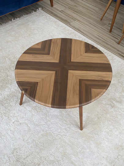 Wooden Round Walnut Coffee Table, Mid Century Modern Rustic Center Table, Walnut, Custommade