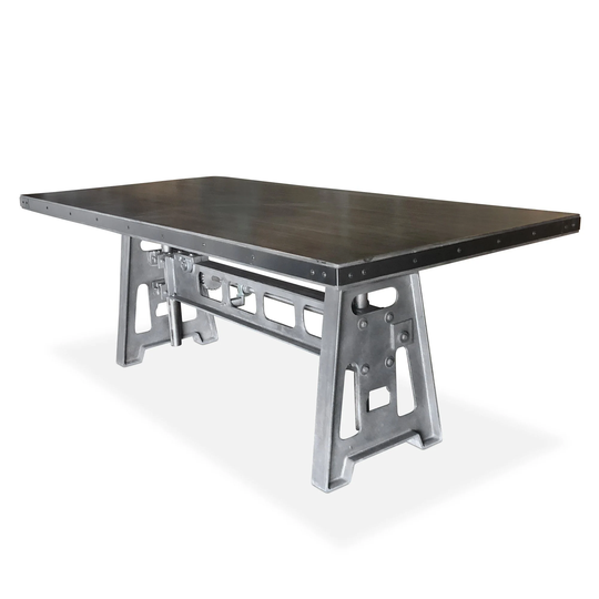 Industrial Dining Table - Cast Iron Base Adjustable Height Crank Gray Top