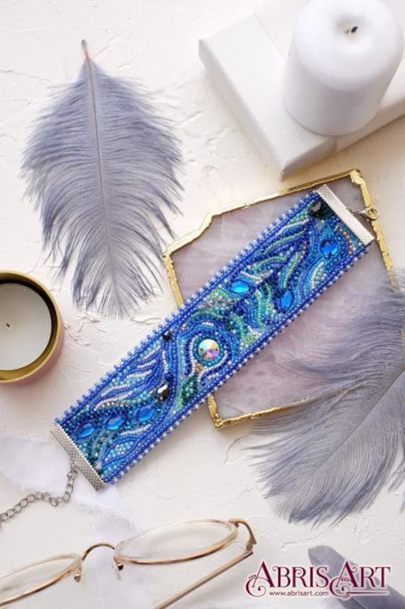 Diy Beaded Bracelet Kit, Bead Embroidery Kit "Feather Touch" Size 1.6"x6.1" | 5.2x15.4 Сm, Gift