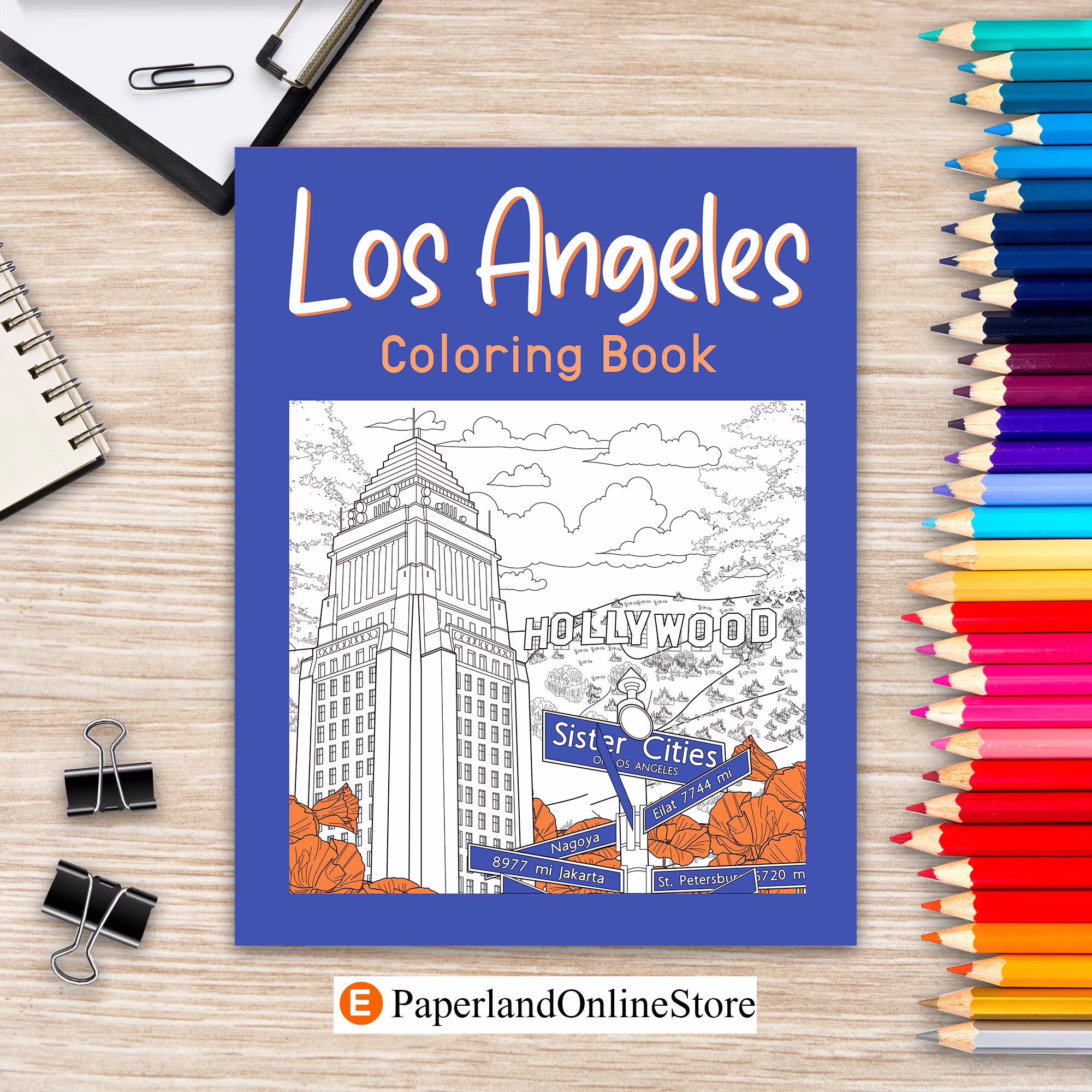 Los Angeles Coloring Book, Adult Pages, Painting On USA States Landmarks & Iconic, Funny Stress Relief Pictures, Gift For Tourist