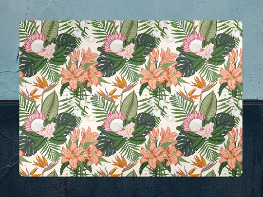 Botanical Flowers Chair Mat, Green Protective Orange Splat Exotic Vinyl Floor Office Decor, Flooring, Gift Idea