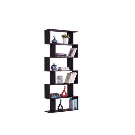 6 Tiers S-Shaped Multifunctional Wooden Bookshelf