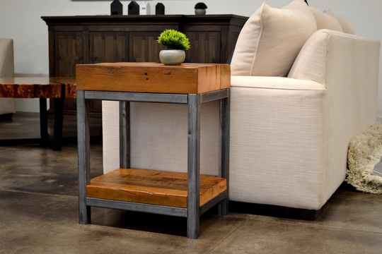 Barn Beam Table, Farm Style Rustic Cabin Man Cave Gift, Log House Furniture, Metal & Wood Table