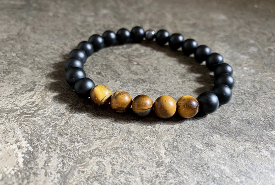 Protection & Luck Tiger's Eye Black Onyx Beaded Gemstone Bracelet, Grounding Bracelet, Stress Relief, Healing Crystal Lover Gift