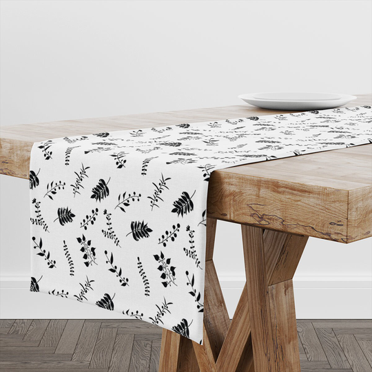 Table Runner Floral White & Black | Unique Design Decor High Quality Textile Print Made in Eu