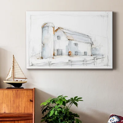 Barnyard Pencil Sketch II - Wrapped Canvas Print