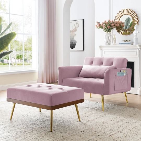 Super Strong Sofa Set with Ottoman and Adjustable Single Sofa, 2 Arm Pocket and Wood Frame, 1 Pillow Included, Best Addition