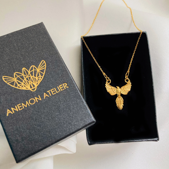 Fenix Necklace, Gold Feniks Pendant 24K Plated, Bird Minimalist Layering Necklaces, Firebird Necklace, Renewal Necklace Rebirth