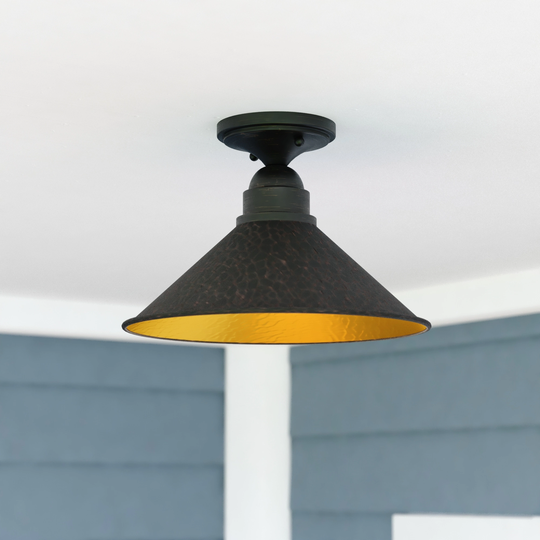 Outland Hammered Metal Bronze Rustic Outdoor Semi Flush Mount Ceiling Light - 12-in. W x 8.5-in. H x 12-in. D