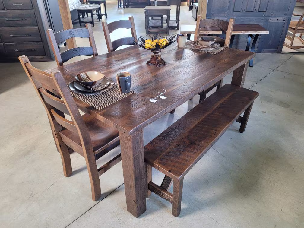 Reclaimed Pioneer Barnwood Dining Table Set, Made in The U.s.a., With Free Shipping