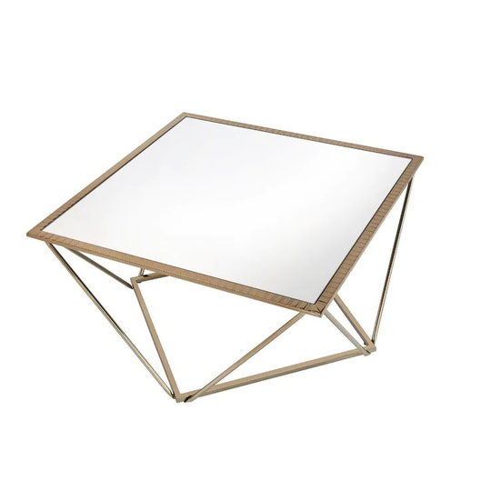 Q-Max Mirrored Square Table Top Champagne Gold Finish Coffee Table
