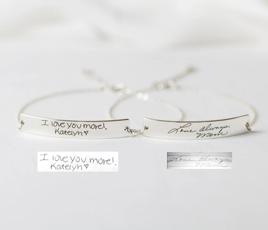 Handwriting Bracelet Personalized Engraved Bar Sterling Silver Signature Jewelry Custom Bridesmaid Gift Mothers Gift Bm20