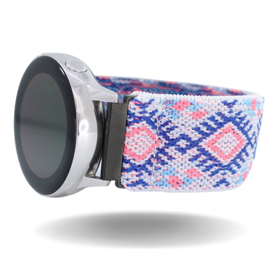 Elastic Samsung Galaxy Active 1 & 2 Watch Band - Fits 40mm & 44mm Comes With 20mm Adapters White Pink Blue Chevron Boho Chic Nature