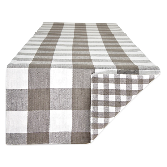 14" x 108" Gray White Gingham Buffalo Checkered Table Runner