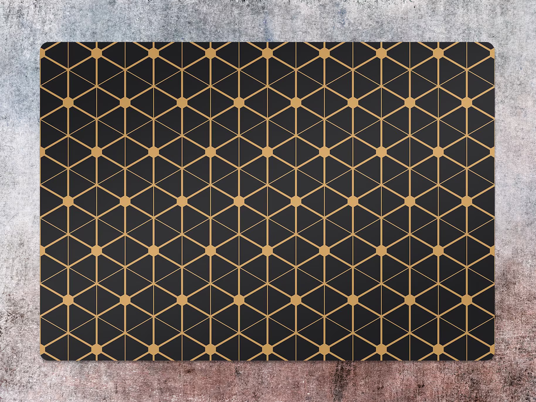 Hexagonal Chair Mat, Gold Vinyl Floor Black Protective Geometric Splat Pvc Flooring, Housewarming Gift