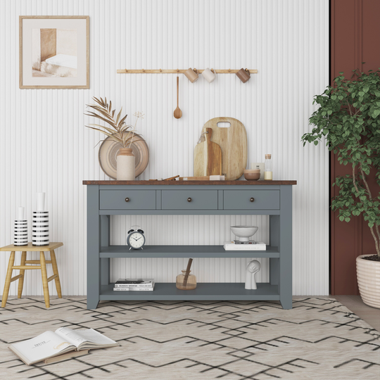 Sofa Table with 3 Drawers and 2 Shelves