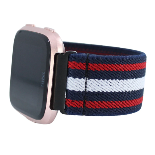 Elastic Fitbit Versa Watch Band - Custom Fit Red White Blue USA Stripe Strap 1, 2, Lite Summer Fall Fashion Accessory Gift