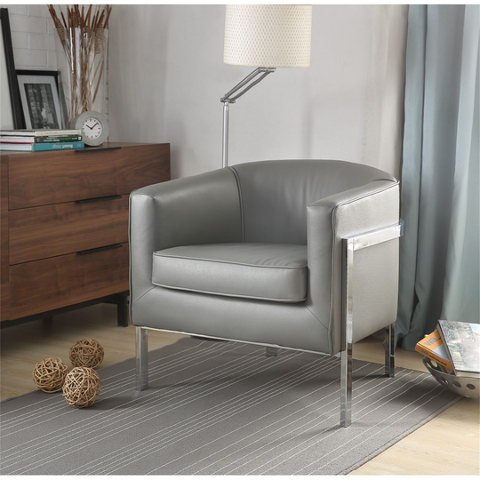 Accent Chair in Vintage Gray PU & Chrome