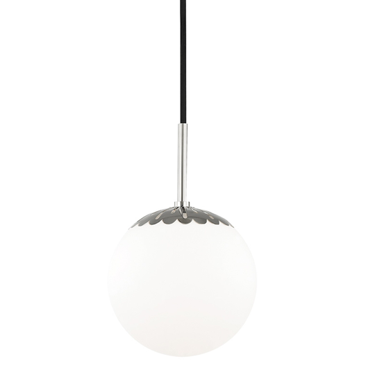 Mitzi by Hudson Valley Paige 1-light Polished Nickel Small Pendant, Opal Glossy Glass