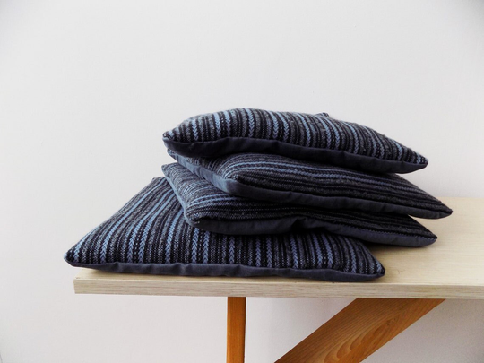 Extended Sets Of 6, 8 Or 10 Chair Cushions, Dark Grey & Blue Pads Scandinavian Little Seat Cushion With Ties Handwoven Home Decor