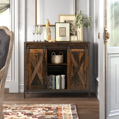 Nonna Industrial Sideboard, Buffet Cabinet With Sliding Barn Doors, Storage Cabinets And Adjustable Shelves For Living Room, Kitchen, Home Bar, Rustic