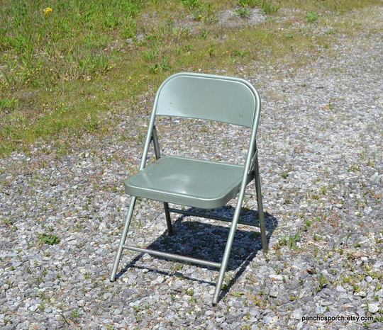 Vintage Childrens Metal Folding Chair Green Gray Steel Home School Day Care Extra Seating Krueger USA Panchosporch