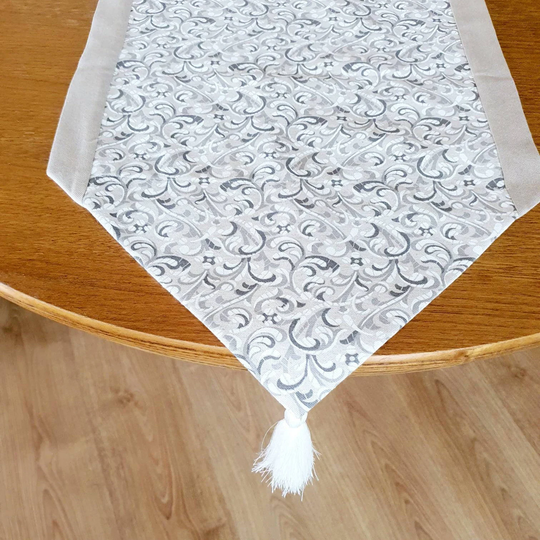 Table Runner Gray With Tassel Floral Table Linen