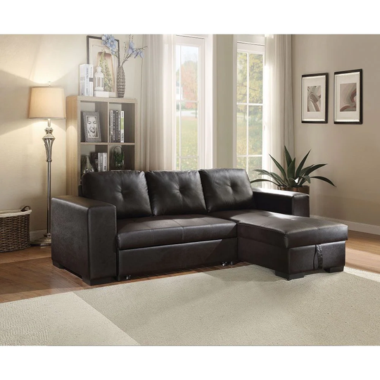 Sectional Sofa w/Sleeper in Black PU,Contemporary Style