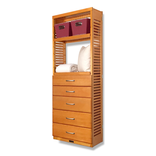 John Louis Home 12in deep Solid Wood Premier 5 Drawer Storage Tower Honey Maple
