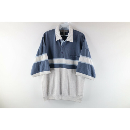 90S Streetwear Mens Xl Faded Color Block Striped Pullover Polo Shirt