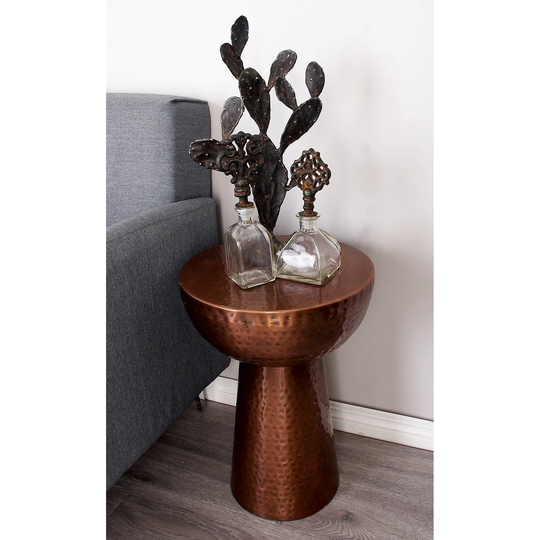 Bronze or Silver Iron Hammered Metal Modern Small Round Accent Table