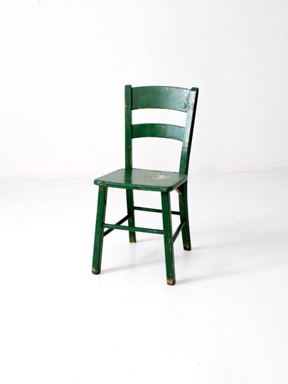 Vintage Wooden Farmhouse Chair, Green Accent Chair