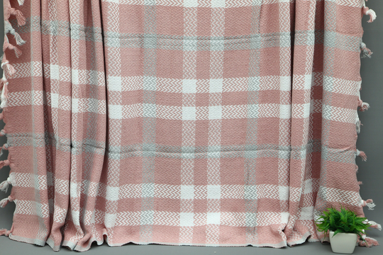 Light Pink Blanket-Throw Bed Cover-Sofa Cover Blanket-Turkish Blanket-79''x83''-Cozy Cover-Cotton Cover-Gift Cover-(Mrt, Iskc, Pk