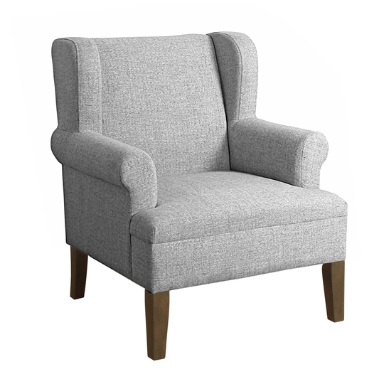 Fabric Upholstered Wooden Accent Chair with Wing-Back, Gray and Brown - 37 H x 31.5 W x 30 L