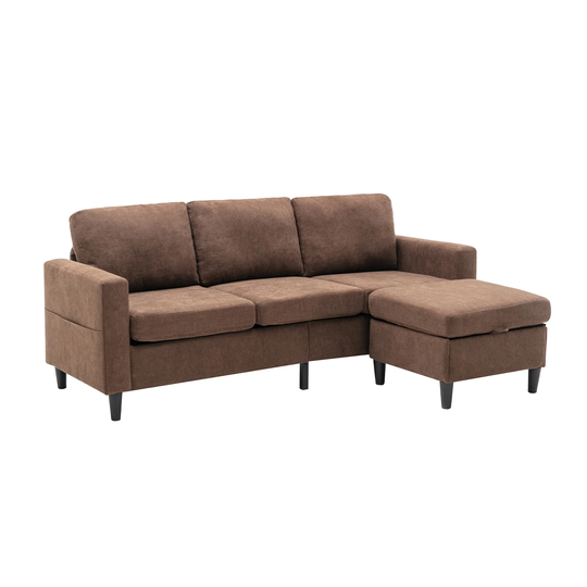 Sectional Sofa with Handy Side Pocket L-Shape 3-Seater Couch with Movable Ottoman