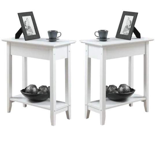 Flip Top End Table in White Wood Finish - Set of 2 - 54 x 84