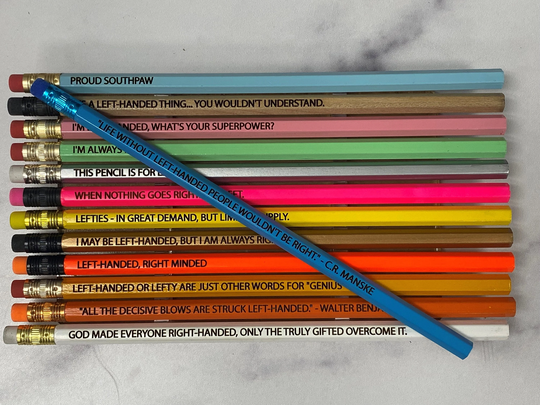 Gift For Left-Handed People, Engraved Set Of 13 Pencils, Left Handed Hex Lefty