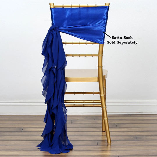 Set Of 6 Strands - Royal Blue Chiffon Sash For Chair Decor, Wedding Sash, Chiavari Sashes