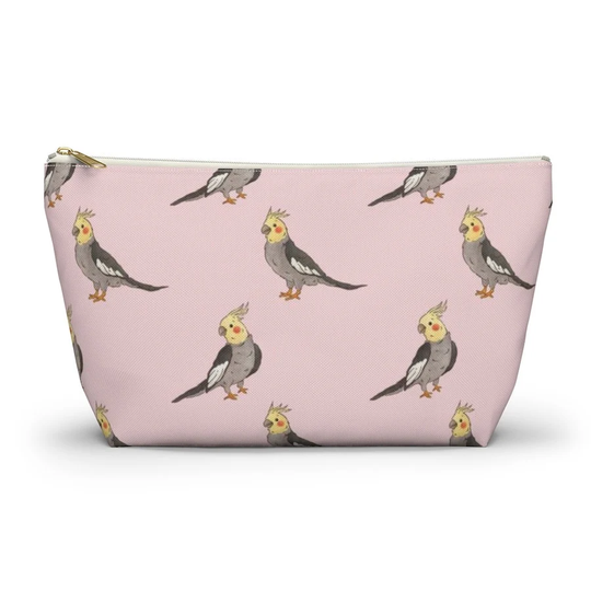 Cockatiel Pouch, Pencil Case, Cockatoo Bird Custom Teacher Bridesmaid Cosmetic Bag, Parrot Zipper Makeup Accessory Pouch