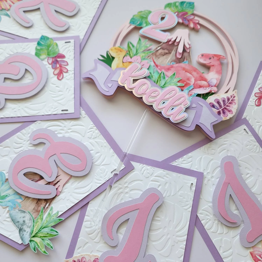 Pink Watercolor Dinosaur Banner 3D | Customize