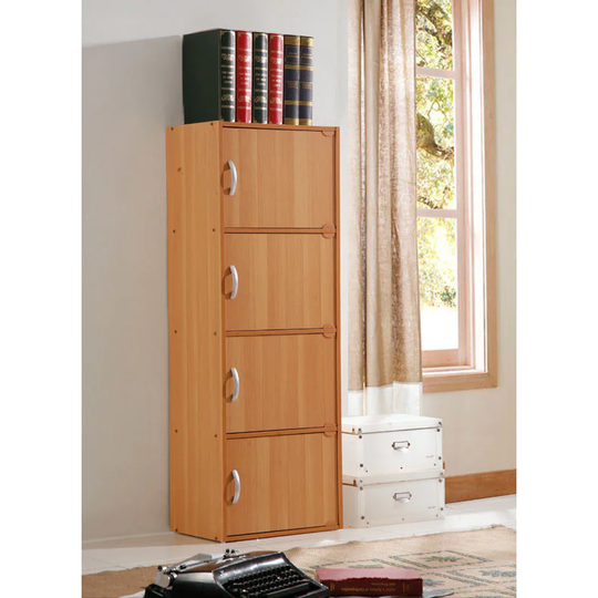 4-door Wood Storage Cabinet - 47.3"h x 16"w x 12"d - 47.3"h x 16"w x 12"d