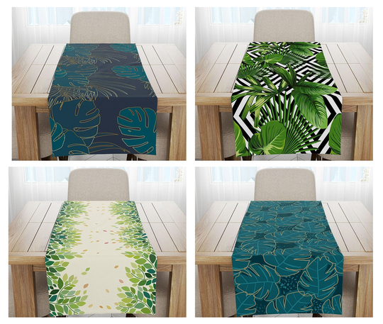 Tropical Table Runner|Botanical Cloth|Green Leaves Centerpiece|Tropical Kitchen Decor|Outdoor Decoration