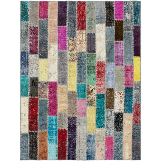 Hand-knotted Color Patchwork Multi Color Wool Rug - 6'0" x 8'0"