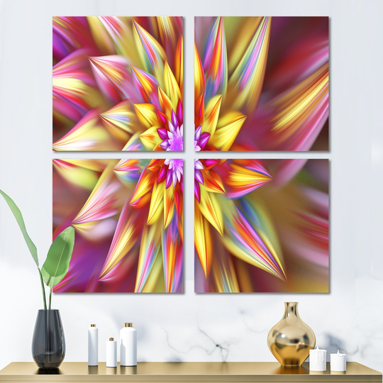 Designart 'Large Multi Color Alien Fractal Flower' Floral Canvas Wall Art Print