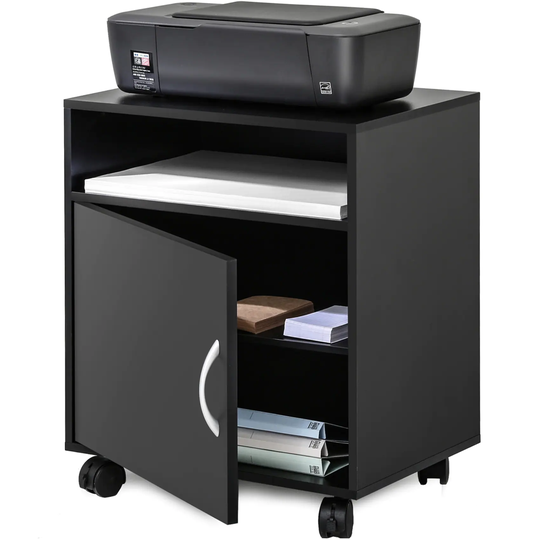 FITUEYES Printer Stand with Door and Wheels for Home Office