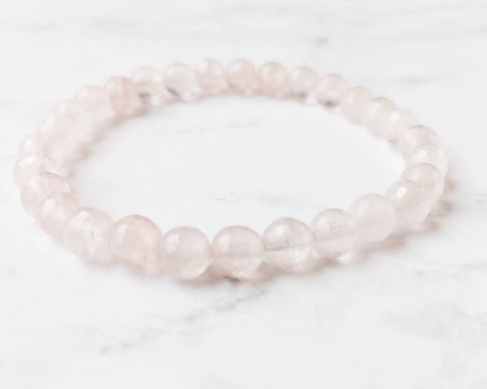 Delicate Rose Quartz Gemstone Bracelet | 6mm Faceted Semi Precious Elastic Stackable