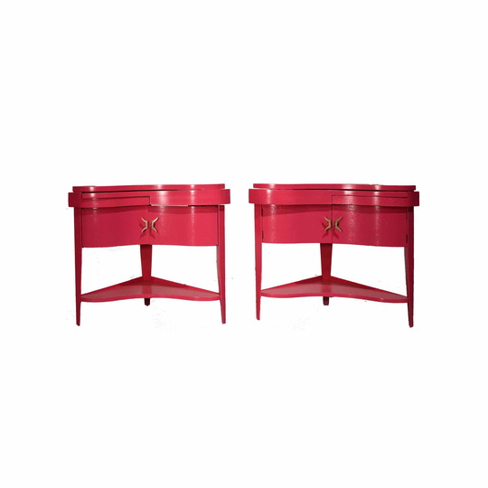 1980S Triangular Concave Flip-Out Tables in Pink Newly Painted - A Pair