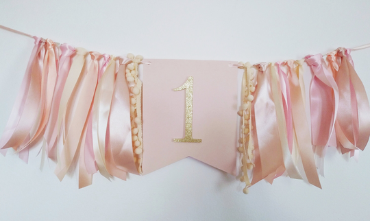 1 Banner Pink Gold, Simple High Chair Decor, Traditional First Birthday, Tea Party 1st Birthday Ideas, Year Sign For Baby Girl